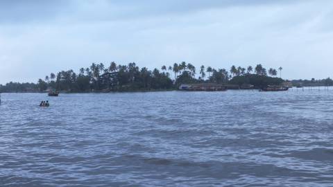 Blue sky and water in Alappuzha backwaters, Kerala