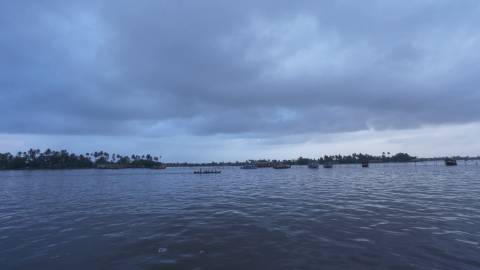 Country boats moving through Alappuzha Backwaters, Kerala