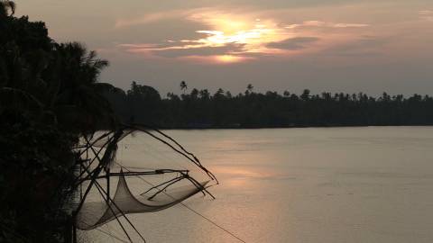 Chinese Fishing nets cast along a lake, Kerala