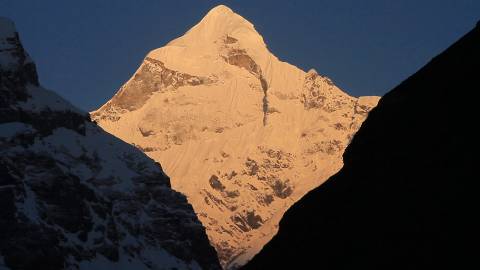 Sundrenched Mountain peak in Himalayas, Uttarakhand