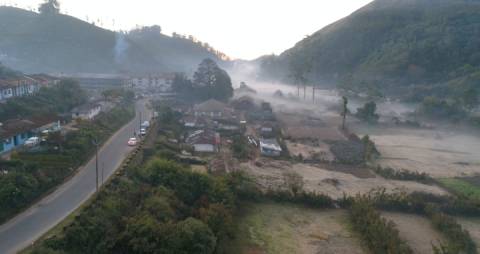 Aerial shot of fog covered Munnar hills