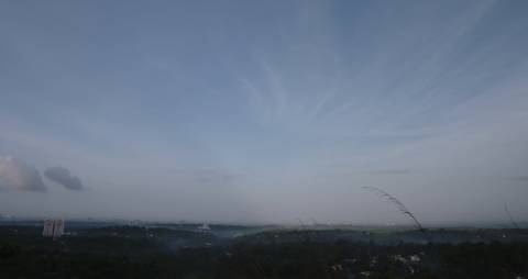 Aerial panning shot of landscape and horizon, Kerala