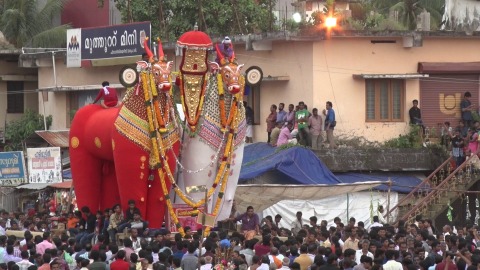 Procession of temple cars at Ochira festival, Kerala