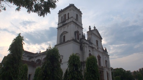 Se Cathedral, Goa in the backdrop of cloudy sky