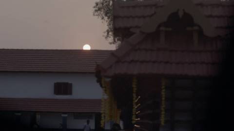 Sunset near a temple in Kerala