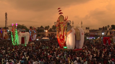 Temple cars lined up at Ochira Festival, Kerala