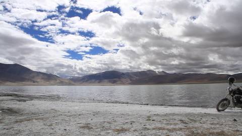 Wide shot of Tso Kar salt lake, Ladakh