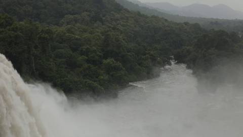 Panning shot of Athirappilly Waterfalls, Thrissur