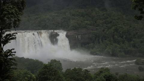 Wide shot of Athirappilly Waterfalls, Kerala